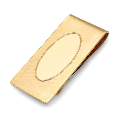 Gold Plated Steel Money Clip with Polished and Crosshatch Finish