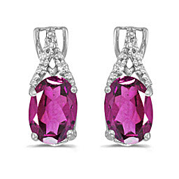 14KW Oval Pink Topaz Earring Pair