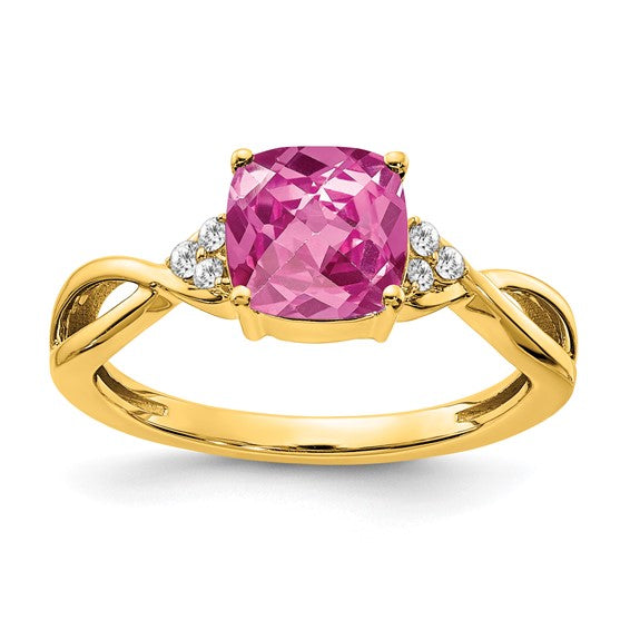 14K Yellow Gold Pink Sapphire & Diamond Ring