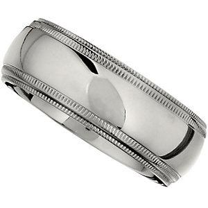 8mm Polished Titanium Ridged Double Milgrain Band Size: 11