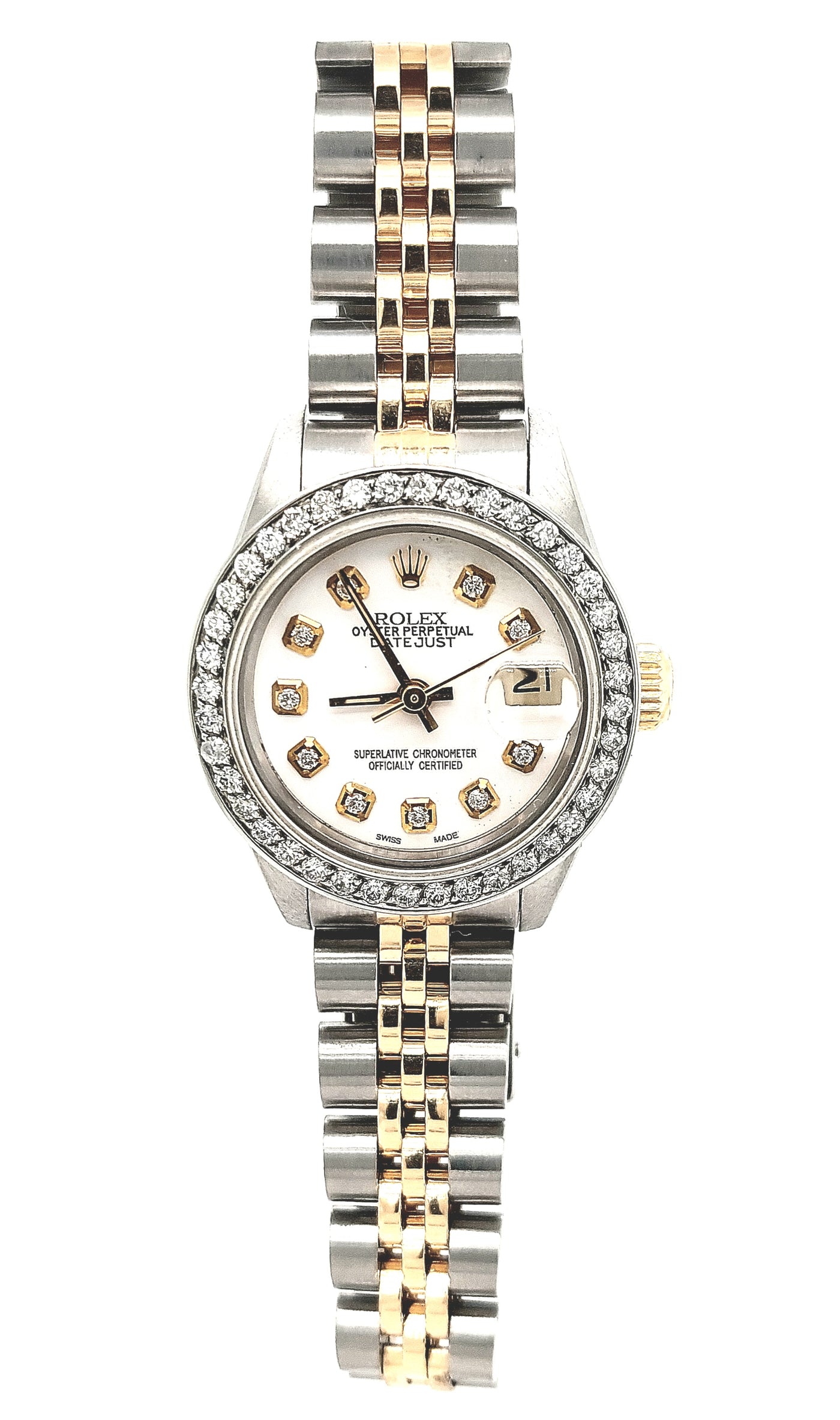 Lady's Two-Tone Pre-owned Rolex Datejust with White Diamond Dial