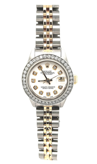 Lady's Two-Tone Pre-owned Rolex Datejust with White Diamond Dial