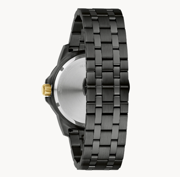 Gent's Black Tn Bulova "Marine Star" with Black Sunray Dial with Diamonds & Gold Accents