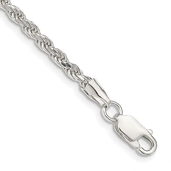 Sterling Silver 2.75mm Diamond-cut Rope Chain Bracelet (9 inches)