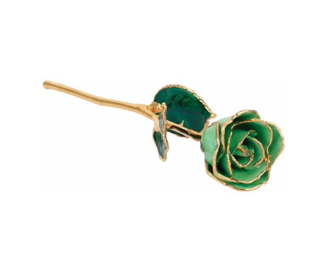 Lacquered Peridot Colored Rose with 24K Gold Trim