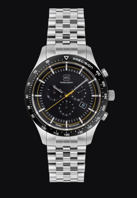 Gent's Silver Tone StainleSS Steel Glock Watch with Black Dial & StainleSS Link Bracelet