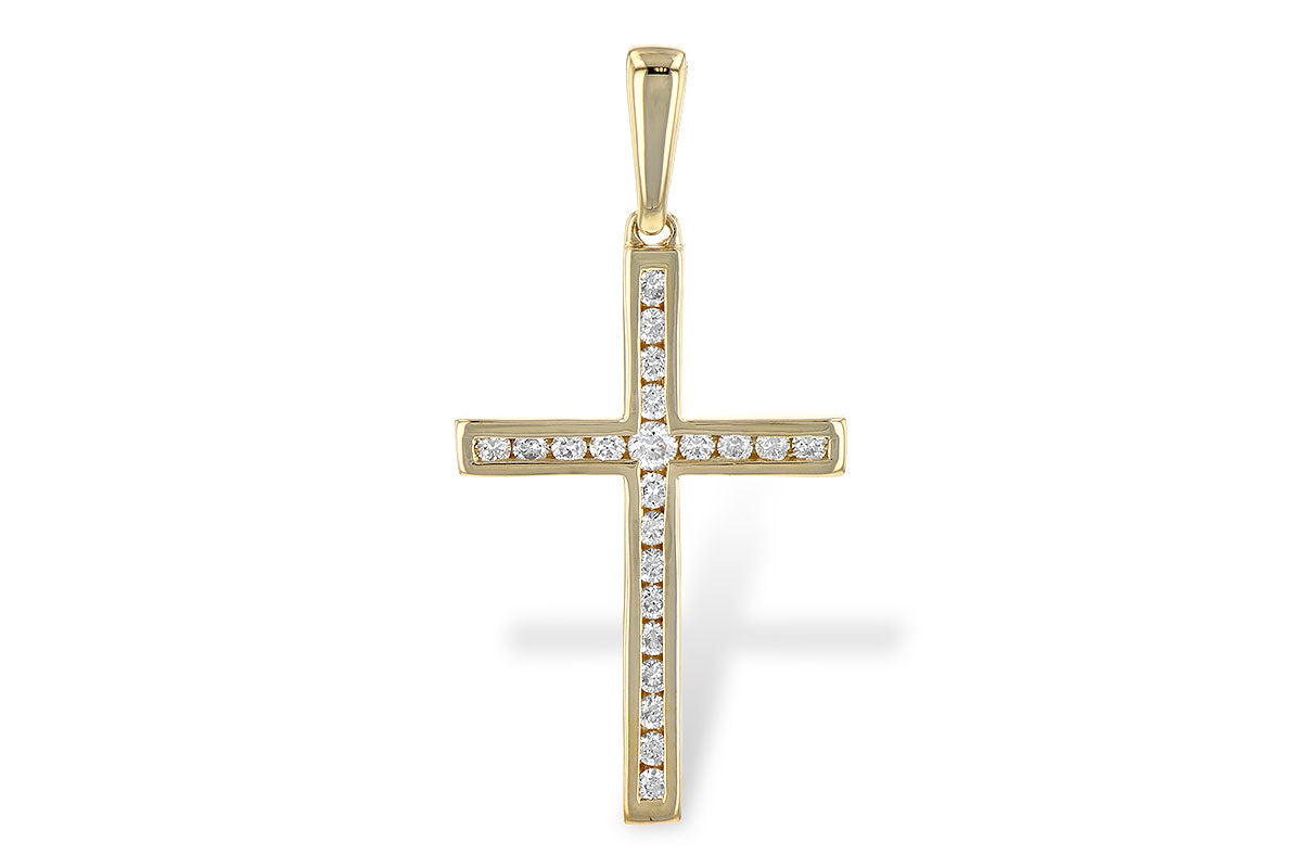 14K Yellow Gold Channel-set Diamond CroSS Pendant