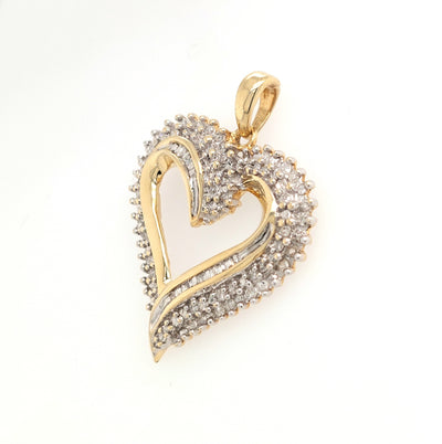10K Two-Tone Gold Diamond Heart Pendant 1.00ctTW approx. with H-I/SI RBC & Baguette Diamonds