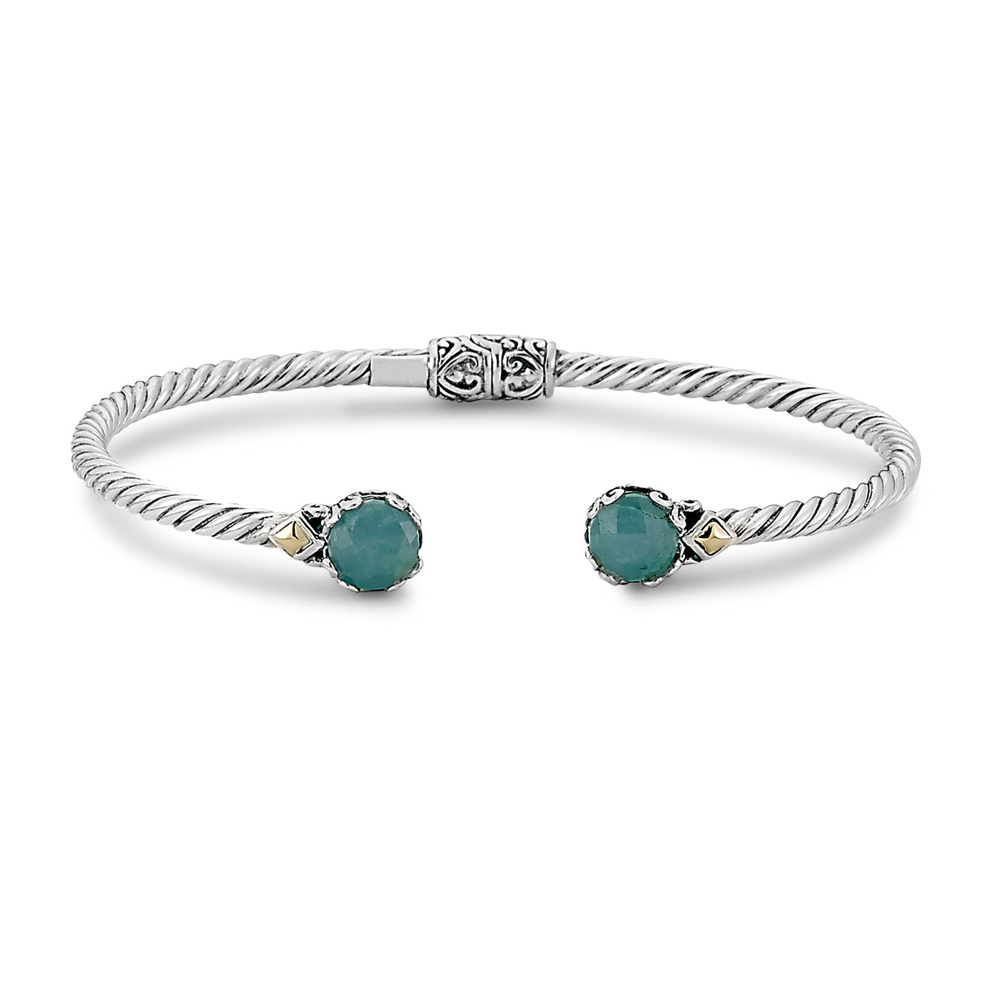 SS/18K 7MM ROUND AQUAMARINE TWISTED CABLE BANGLE IN 3MM
