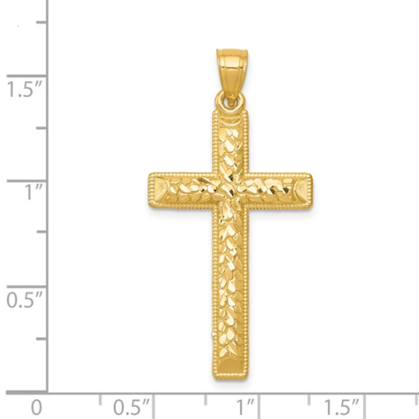 14KY Diamond-Cut Latin Cross Pendant