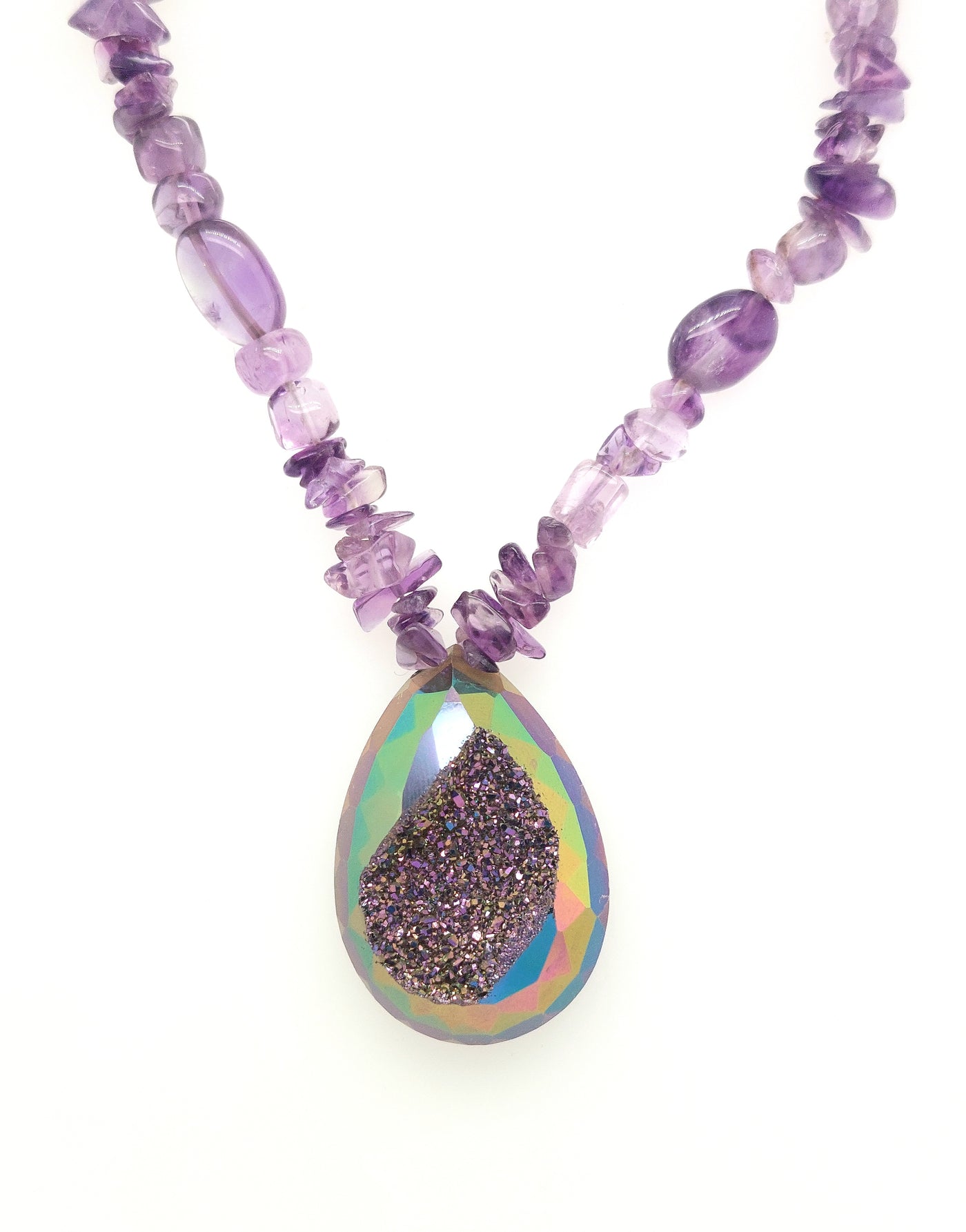 Amethyst Lovers Delight! Amethyst Necklace with Pear Shape Druzy pendant