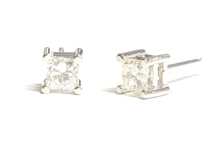 14KW 0.58ctTW Princess-Cut Natural Diamond Stud Earring Pair