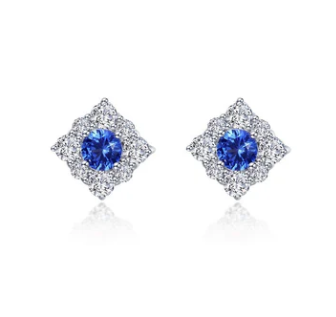 Lafonn Sterling Silver Lab-Grown Blue Sapphire Halo Stud Earrings