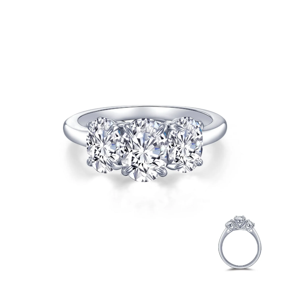 Rhodium Plated SS Lafonn Oval Three-Stone Engagement Ring