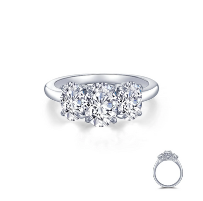 Rhodium Plated SS Lafonn Oval Three-Stone Engagement Ring
