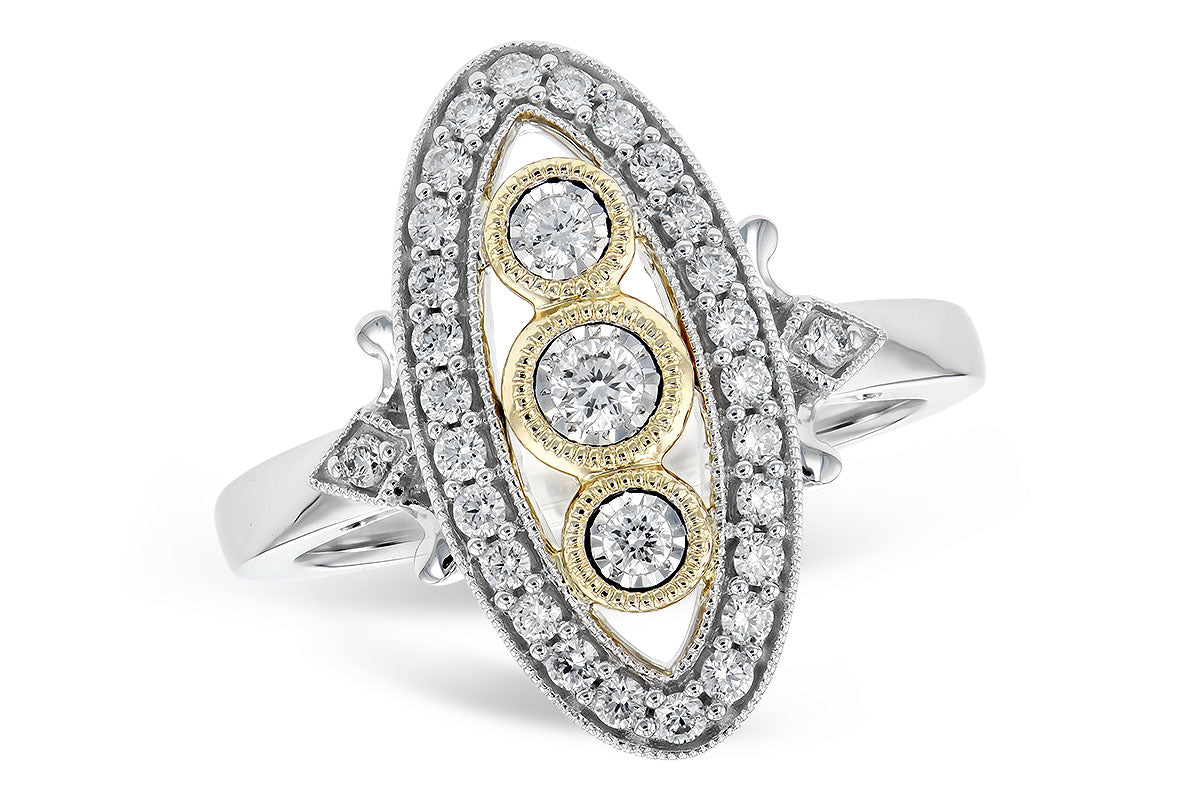 14K Two-Tone Oval Diamond Filigree Fashion Ring