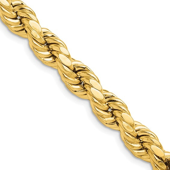 14KY 7.5mm Hollow Rope Chain Bracelet with Box Clasp