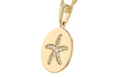 14K Yellow Gold Diamond Starfish Necklace (18 inches)