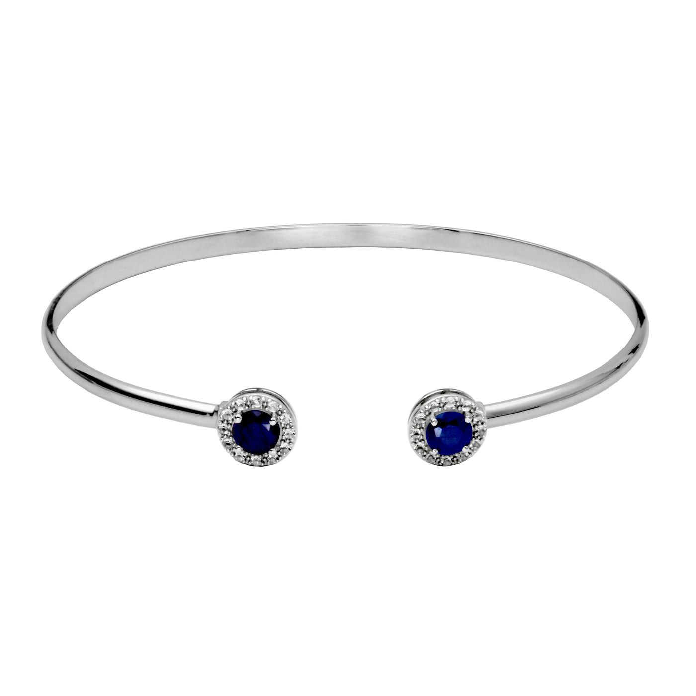 SS Dyed Blue Corundum & White Topaz "Dazzle" Cuff Bracelet