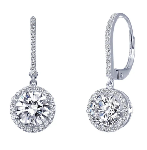 SS Bonded w/ Plat Round Halo Dangle Earring Pair