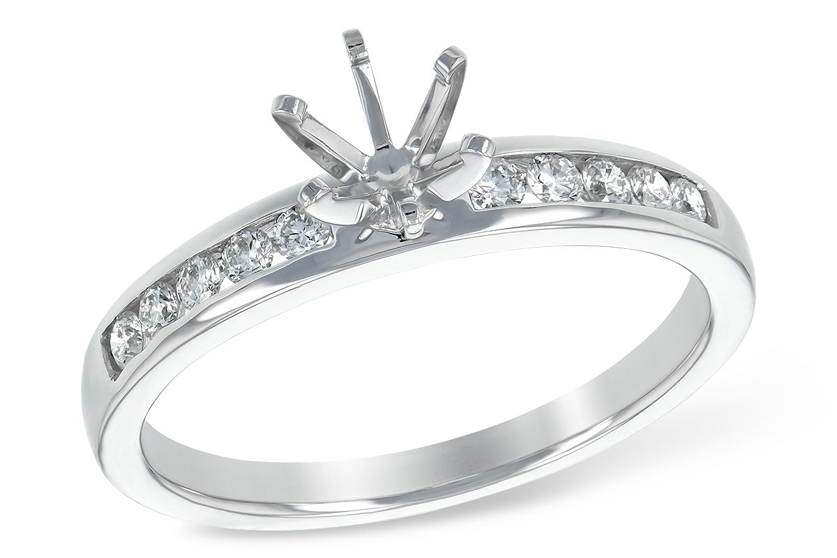 14K White Gold Channel-Set Diamond Semi Mount Ring with Cubic Zirconia Center (Size 7)