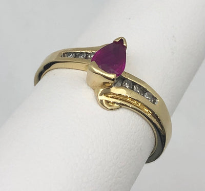 14KY Pear-Shaped Ruby & Diamond Ring