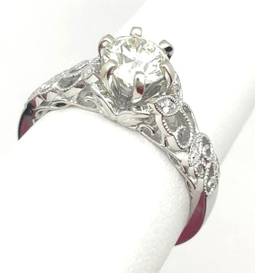 14K White Gold Filigree Diamond Engagement Ring