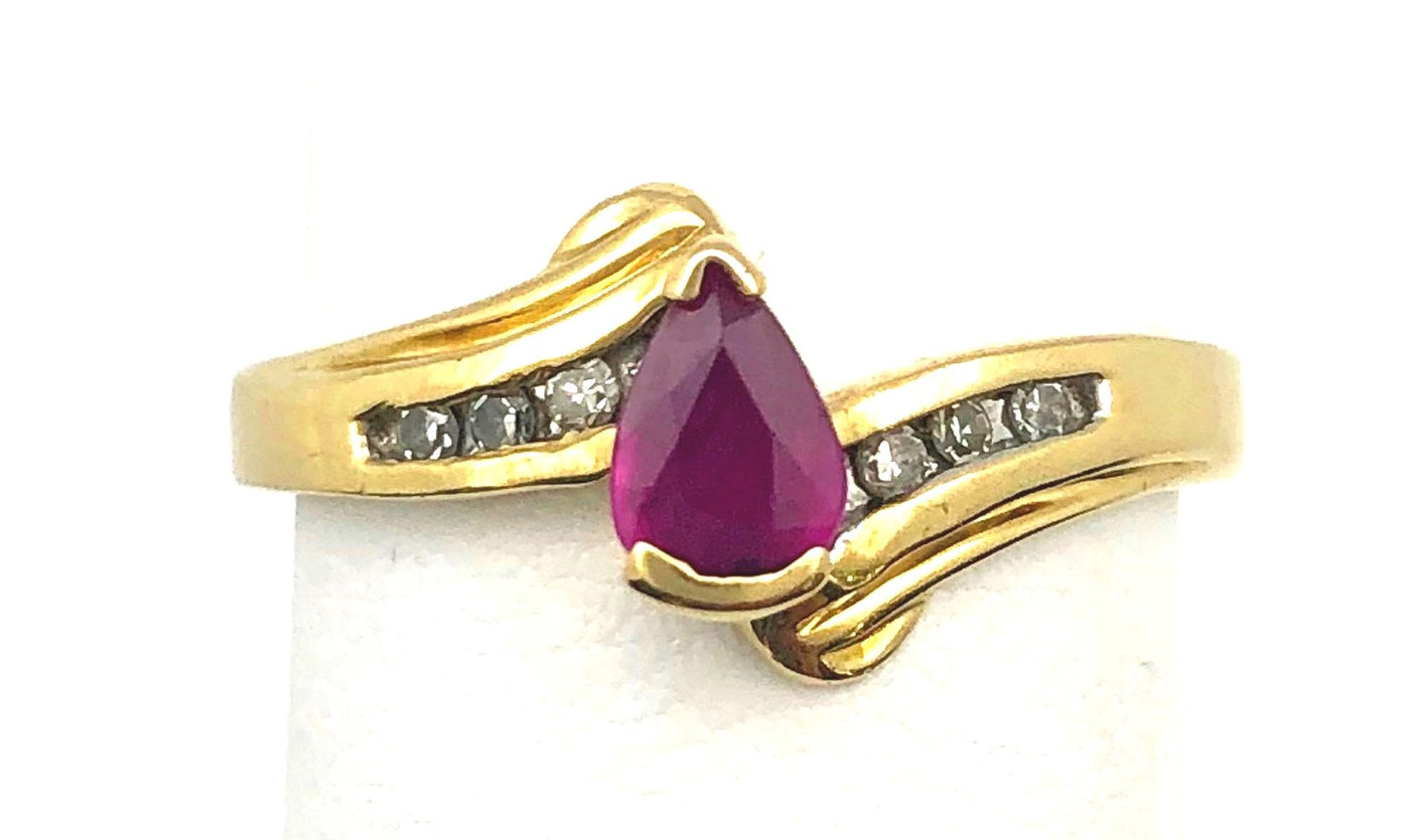 14K Yellow Gold Pear-Shaped Ruby & Diamond Ring