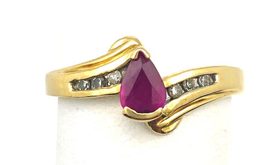 14K Yellow Gold Pear-Shaped Ruby & Diamond Ring