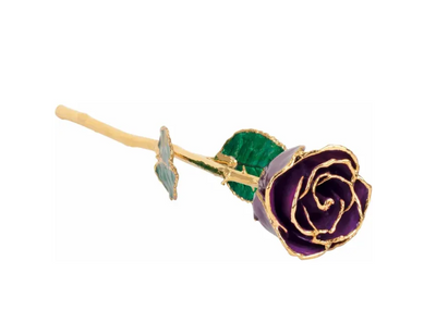 24K Lacquered Purple Rose with Gold Trim