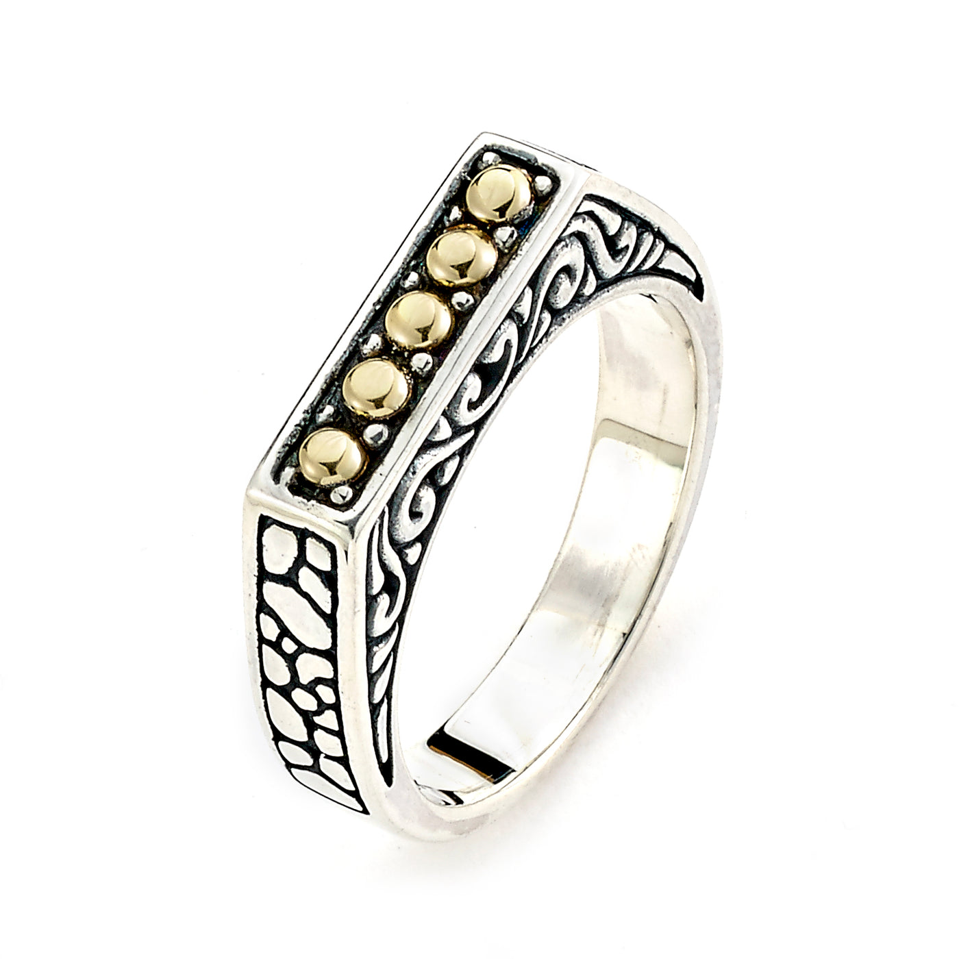 Sterling Silver and 18K Balinese Design Bar Ring