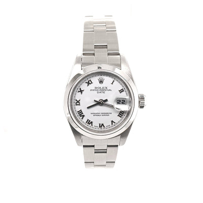 Lady's Stainless Pre-owned Rolex Date with White Roman Numeral Dial Circa: 2002