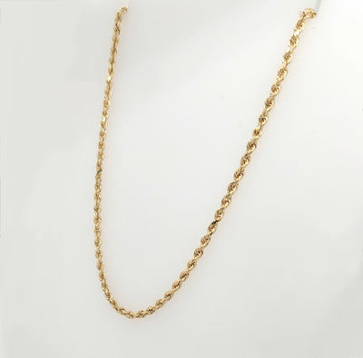 14K Yellow Gold 2mm Solid Diamond-Cut Rope Chain
