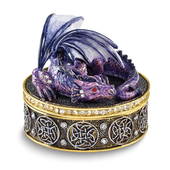 Bejeweled "Kaida" Purple Dragon Trinket Box with Matching Necklace