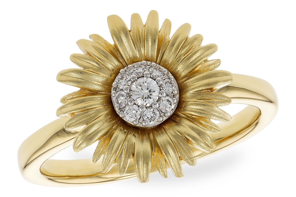 14K Yellow Gold Diamond Sunflower Ring (Size 7)