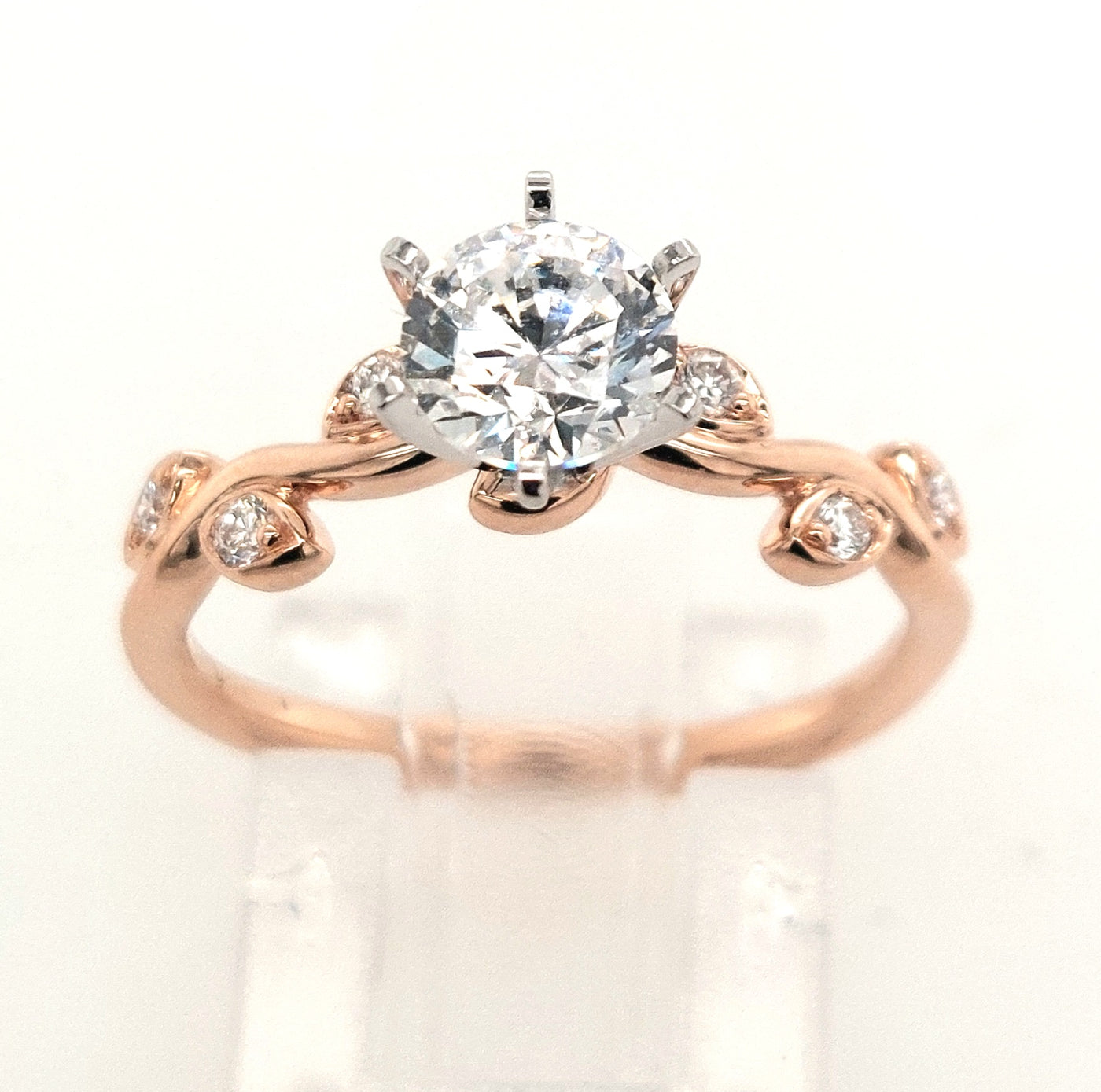 14KR Leaf Design Diamond Semi Mount Ring 0.12ctTW H/SI1-SI2 with 0.75ct CZ Center Size:7