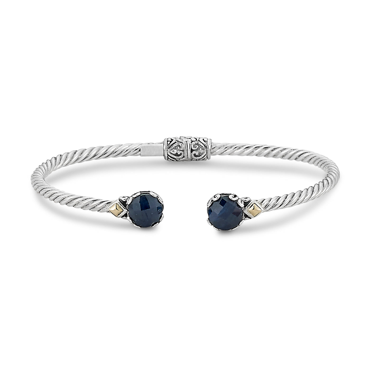 SS/18K 7MM ROUND BLUE SAPPHIRE TWISTED CABLE BANGLE IN 3MM