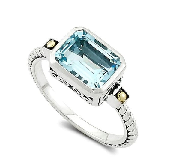 SS/18K Emerald Cut Ring with Blue Topaz