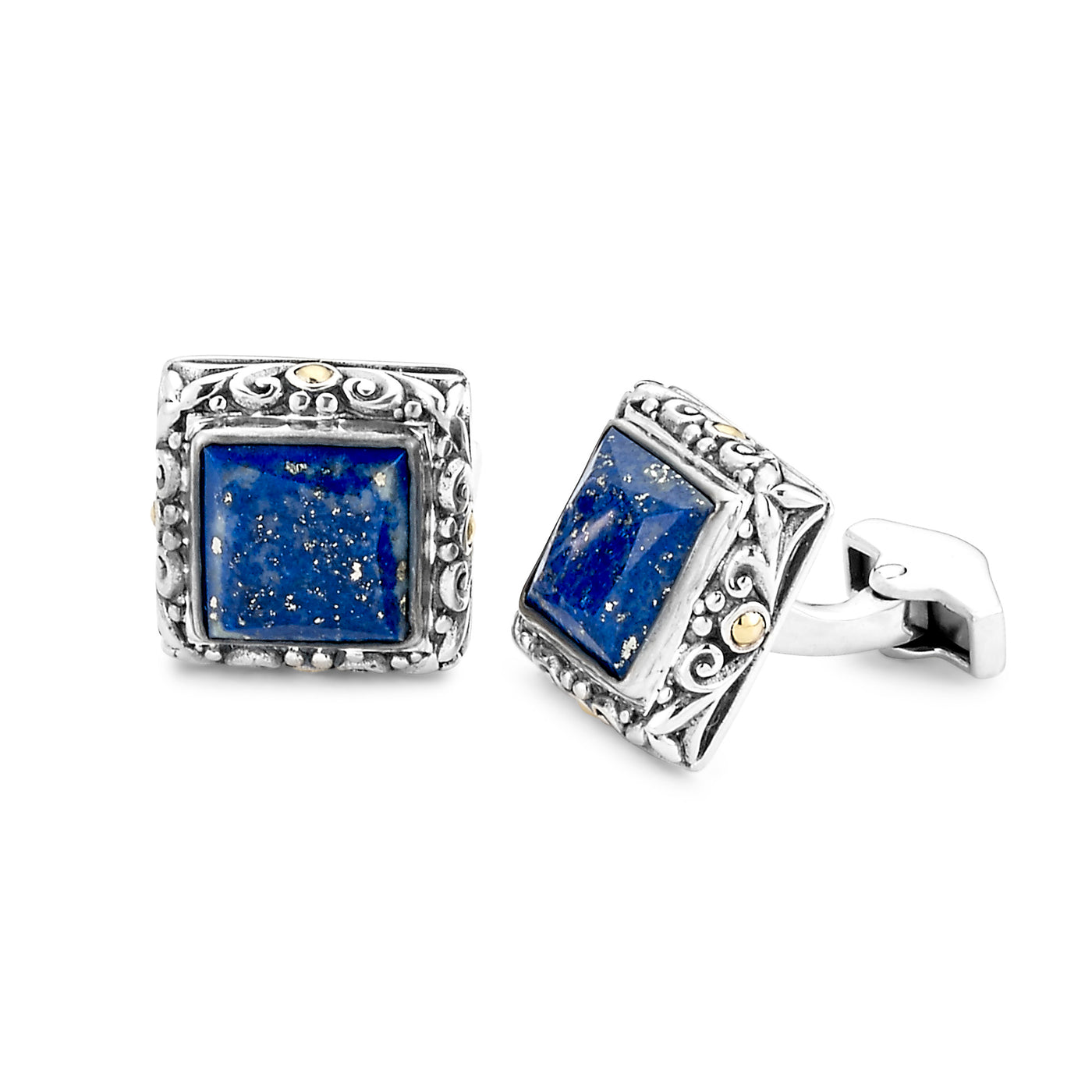 Sterling Silver and18K Lapis Square Shape Cuff Links