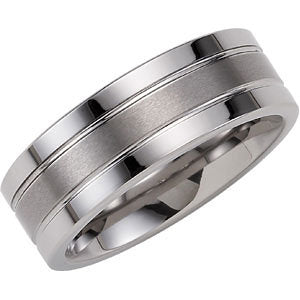 8.3mm Tungsten Satin/Polished Flat Grooved Band Size: 8