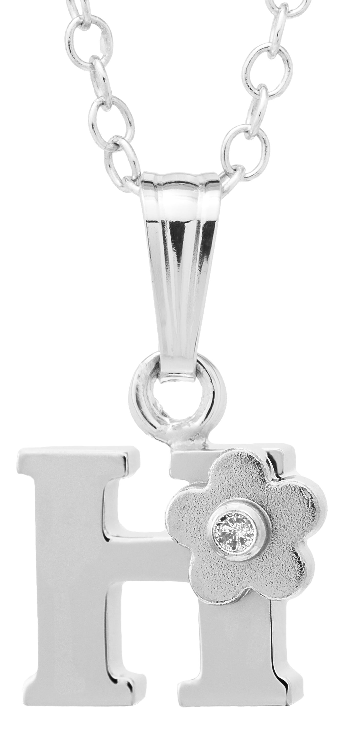Sterling Silver Initial Diamond Flower "H" Necklace (15 inch)