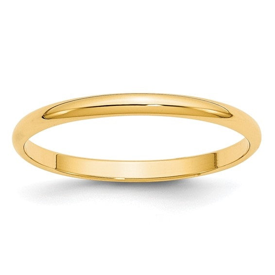 14K Yellow Gold 2mm LTW Half Round Band Size: 8