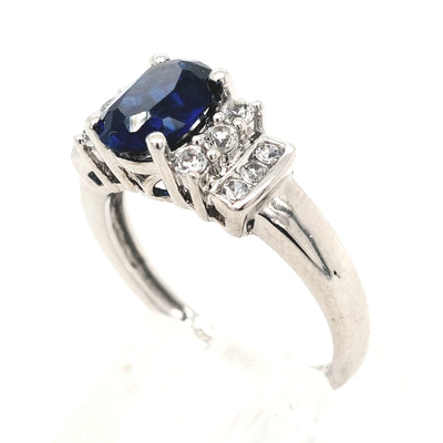 Sterling Silver Art Deco Oval Blue Stone Ring