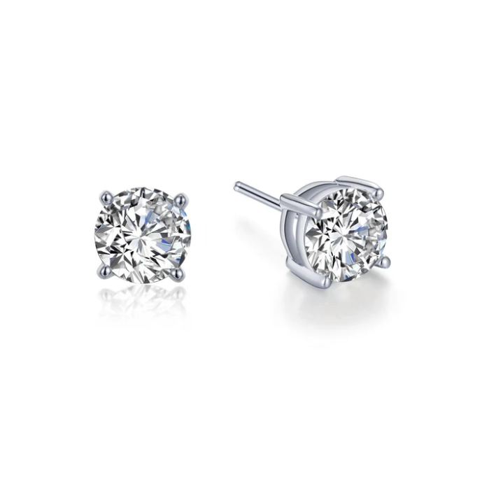 SS Bonded w/ Plat Round Solitaire Earring Pair w/ LaSSaire sim. dias 1.00ctTW