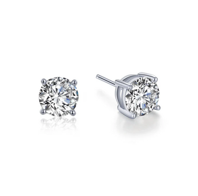 SS Bonded w/ Plat Round Solitaire Earring Pair w/ LaSSaire sim. dias 1.00ctTW
