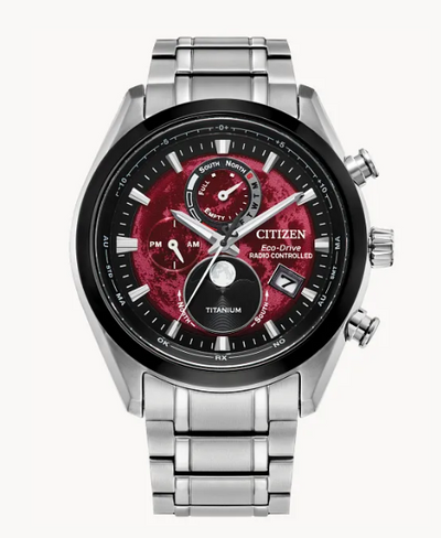 Gents Titanium Citizen Eco-Drive "Tsuki-Yomi A-T" Watch w/ Red Moon Dial