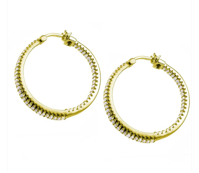 Gold-Plated SS Cubic Zirconia Hoops 30 mm