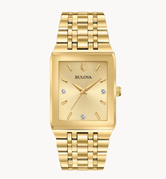 Gent's Gold Tone Bulova "Quadra" Watch with Gold Tone Diamond Dial