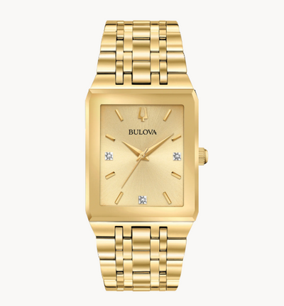 Gent's Gold Tone Bulova "Quadra" Watch with Gold Tone Diamond Dial