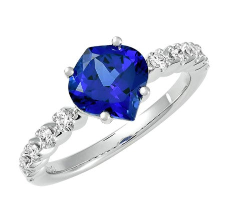 14K White Gold Chatham Lab-Grown Blue Sapphire "Onion" Cut Ring